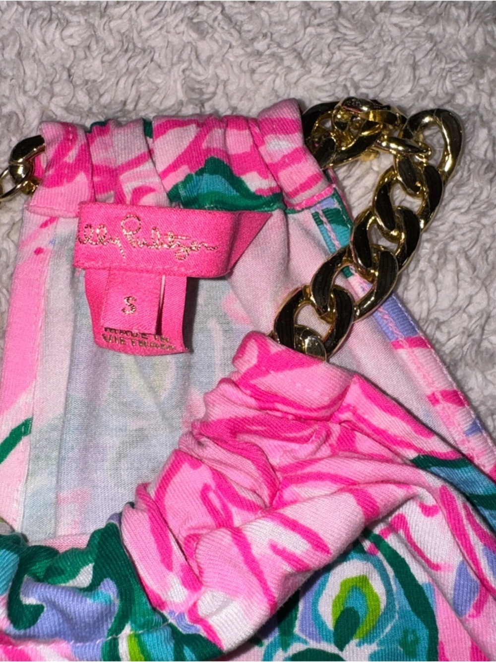 Lilly Pulitzer Bowen Pink Floral Halter with Gold Chain Straps - Picture 4 of 8